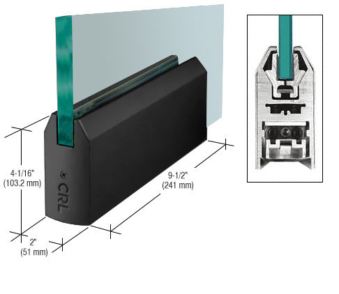 Matte Black 4" Tapered DRS Door Rail Without Lock for 1/2" Glass - 9-1/2" Length - Item # DR4TMBL12P