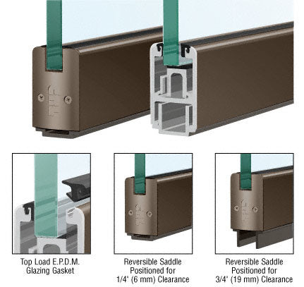 CRL Black Bronze Anodized 2-5/16" x 240" Length Low Profile Sidelite Rail With Saddle - Item # SR2SDU12240