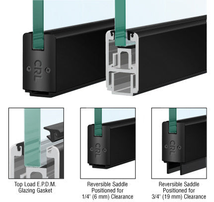 CRL Matte Black 2-5/16" x 240" Length Low Profile Sidelite Rail With Saddle - Item # SR2SMBL12240