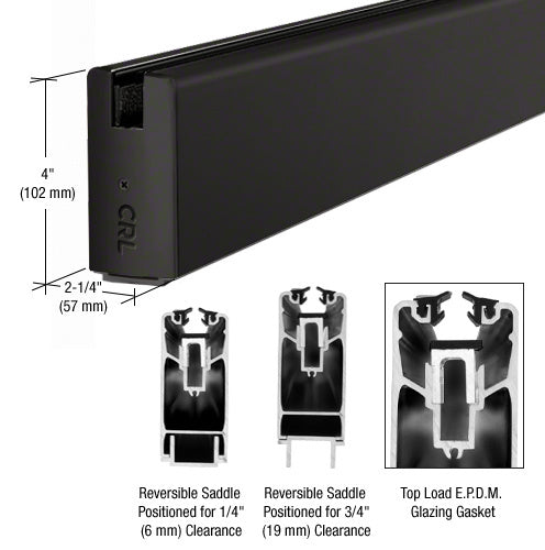 CRL Matte Black 4" x 240" Length Square Sidelite Rail - Item # SR4SMBL3812240