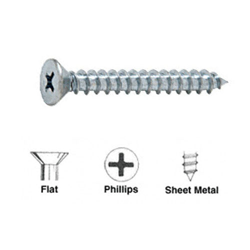 Crl #8 x 1-1/4" Flat Head Phillips Sheet Metal Screws  - 100 pack - Item # 8X114FHPSMS