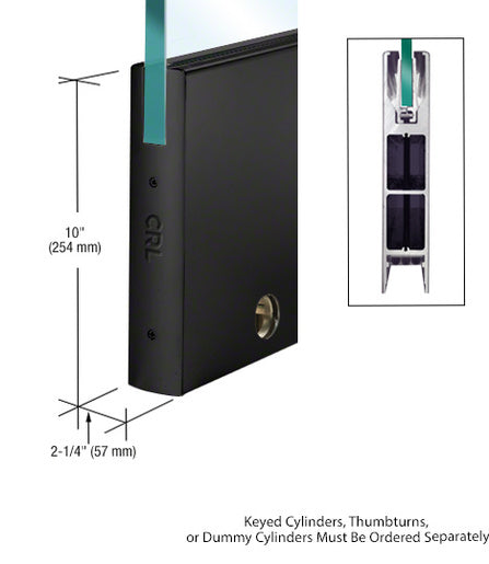 CRL Matte Black 1/2" Glass 10" Square Door Rail With Lock - 35-3/4" Length - Item # DR10SMBL12SL