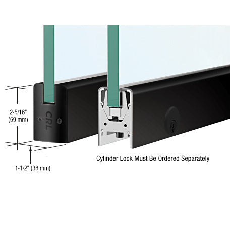 CRL Matte Black 1/2" Glass Low Profile Square Door Rail With Lock - 35-3/4" Length - Item # DR2SMBL12SL