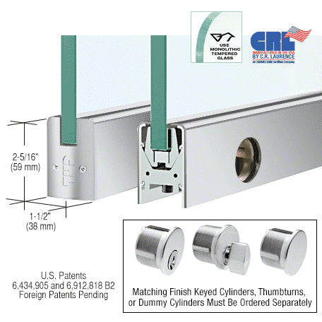 CRL Satin Anodized 1/2" Glass Low Profile Square Door Rail With Lock - 35-3/4" Length - Item # DR2SSA12SL