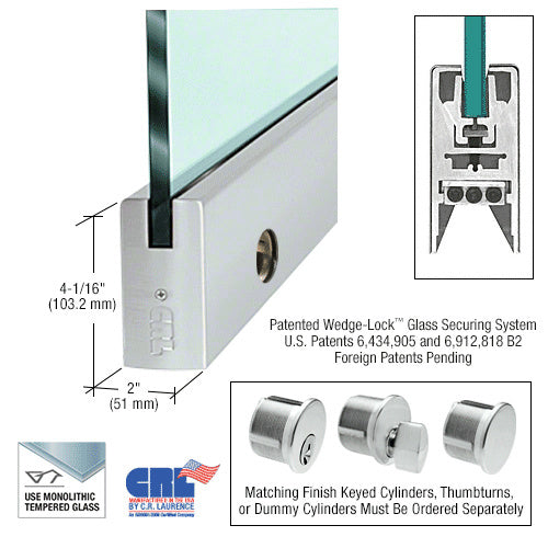 CRL Brushed Stainless 1/2" Glass 4" Square Door Rail With Lock - 35-3/4" Length - Item # DR4SBS12SL