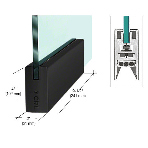 Matte Black 4" Square DRS Door Rail Without Lock for 1/2" Glass - 9-1/2" Length - Item # DR4SMBL12P