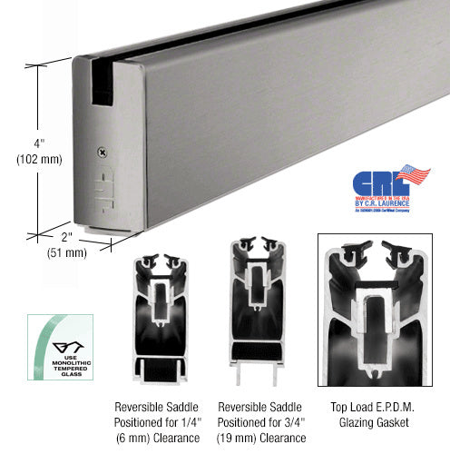 CRL Brushed Stainless 4" x 120" Length Square Sidelite Rail - Item # SR4SBS3812SL