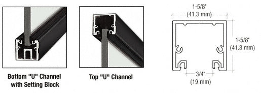 CRL Matte Black 240" U-Channel with Roll-In Top Load Gasket - Item # UCMBL3812240